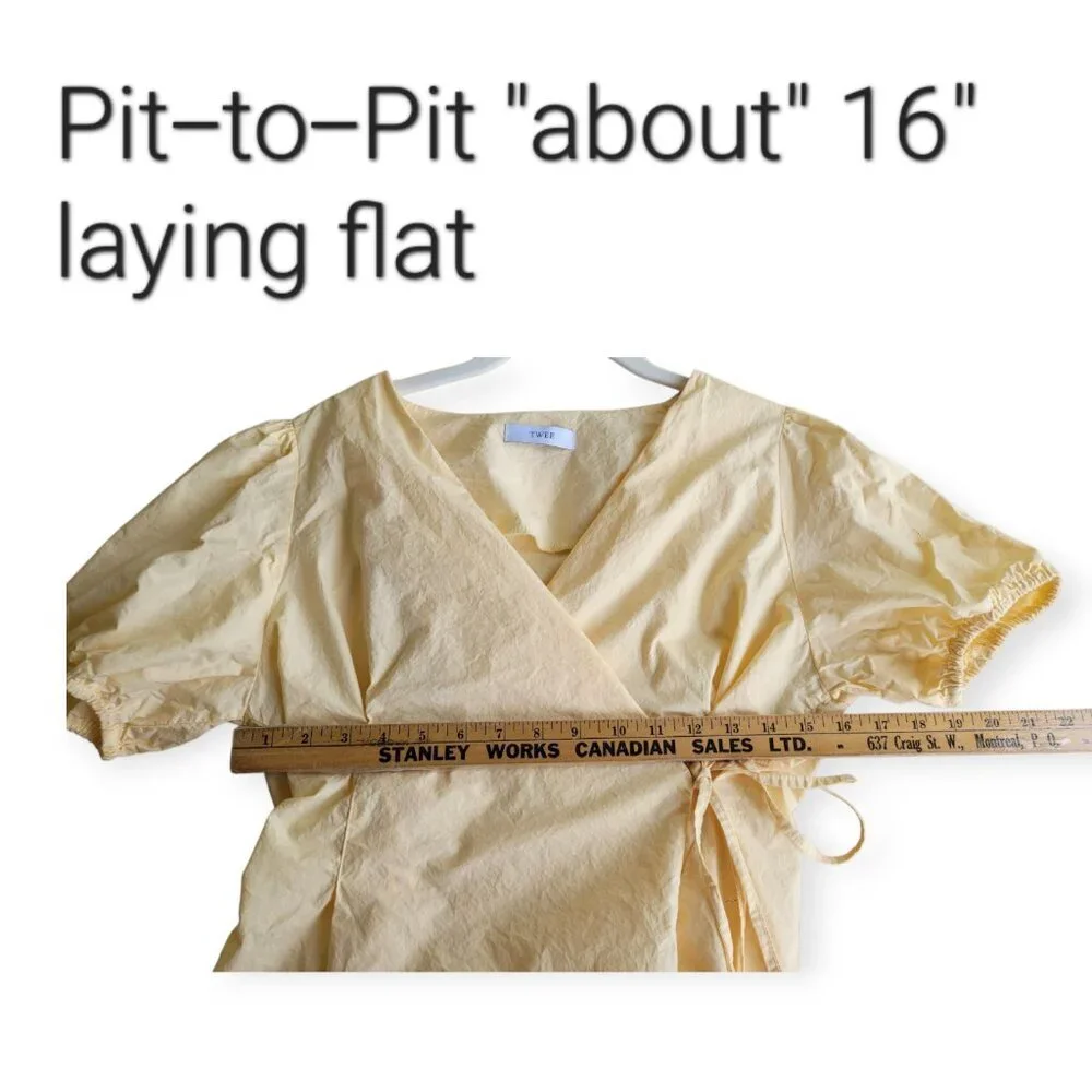 Butter Yellow Poplin Puff Sleeve Drawstring Top Twee Y2K Cottagecore Baby Tee - Picture 6 of 10
